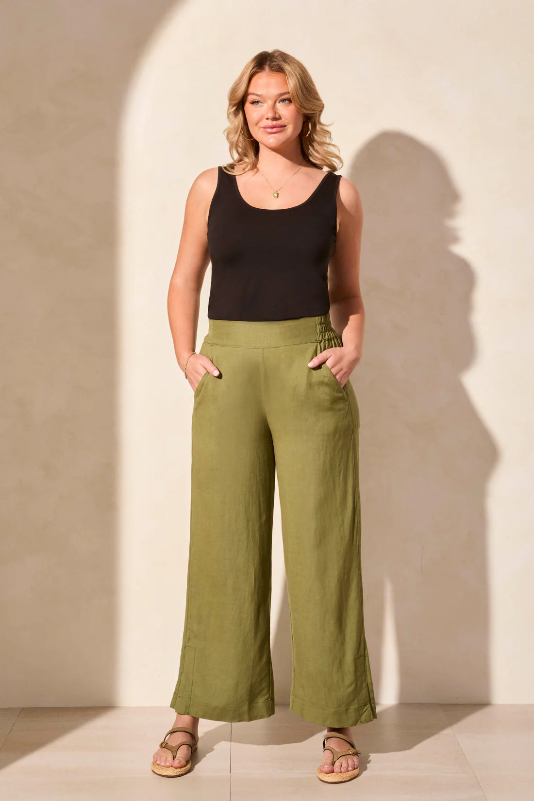 Linen Blend Ankle Pant - Loden