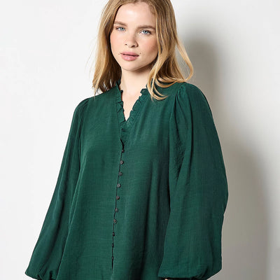 Ruffle Smock Cuff Boho Blouse