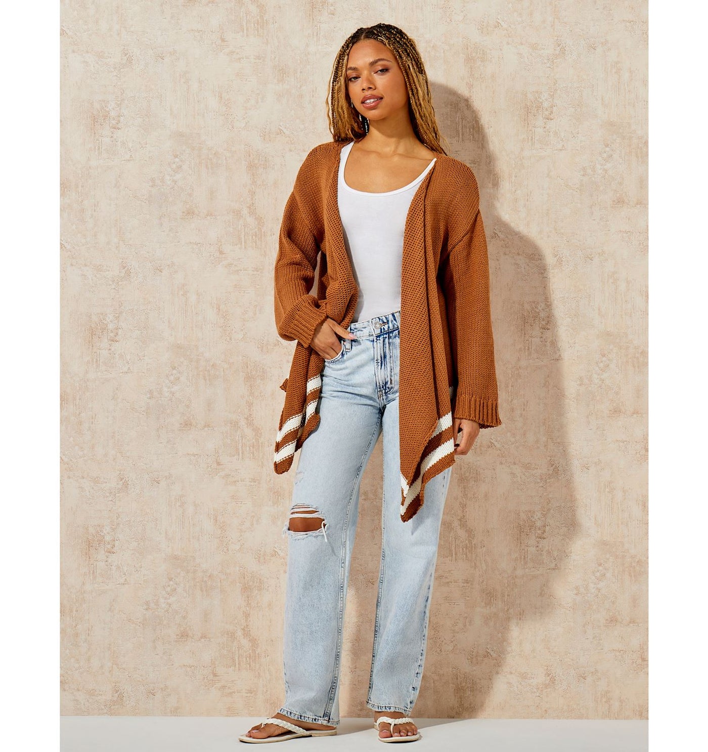 Cotton Blend Chunky Cardigan - brown
