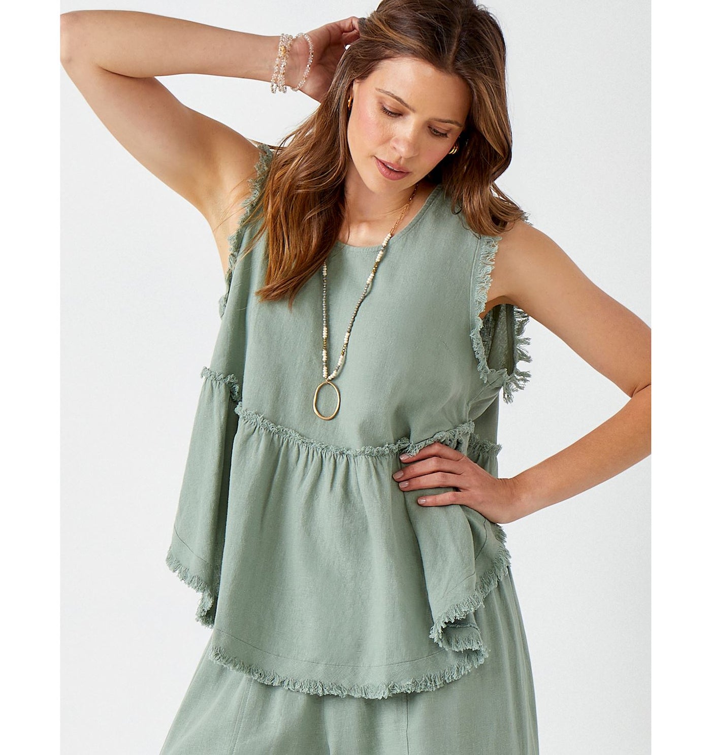 Sleeveless Linen Blend Tank - sage