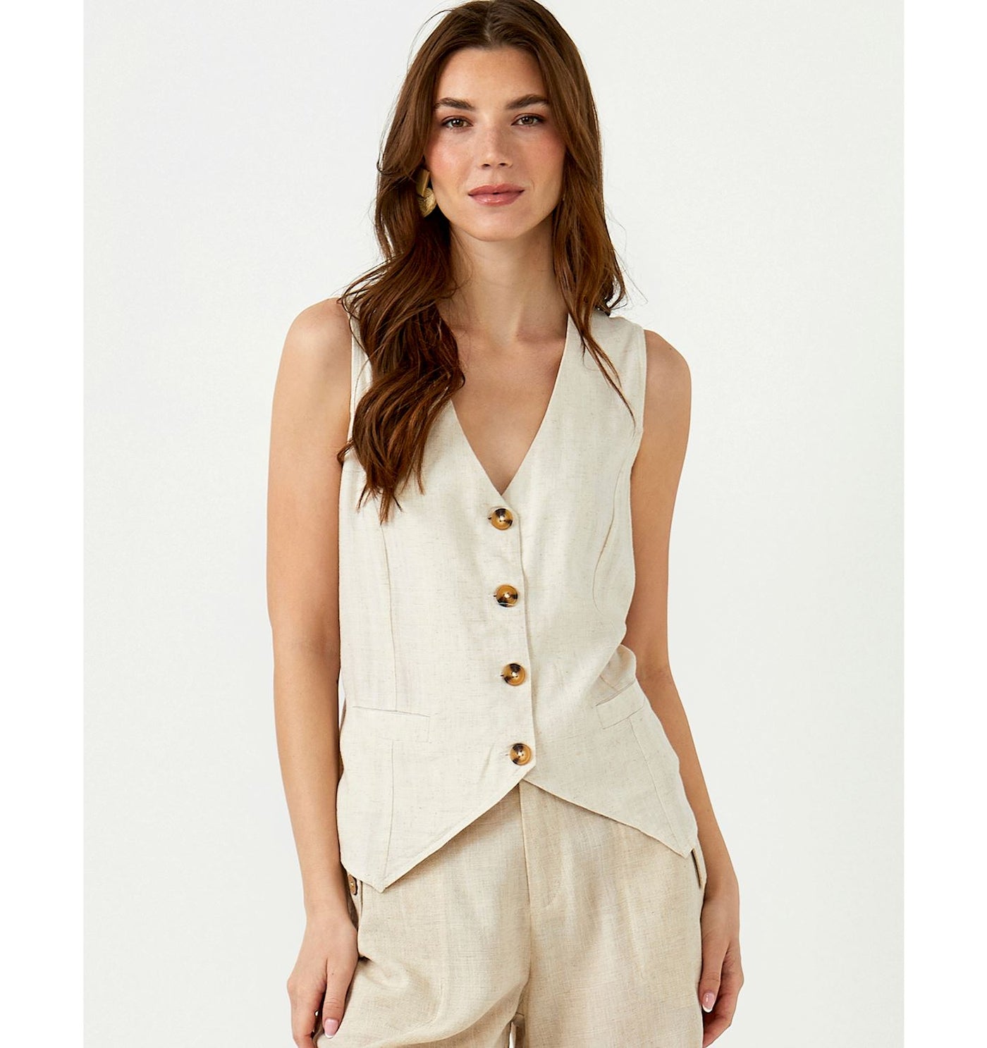 Linen blend vest - beige