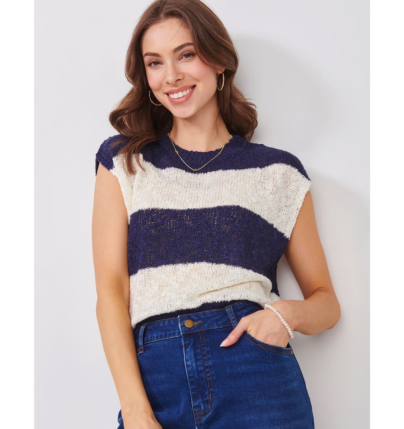 Cap Sleeve knit sweater - navy