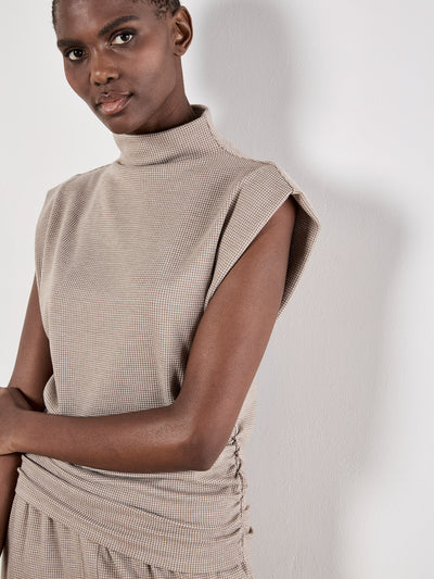 Mini Dogtooth Side Ruched Top - Stone