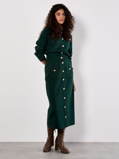 Gold Button Knit Cardigan - Green