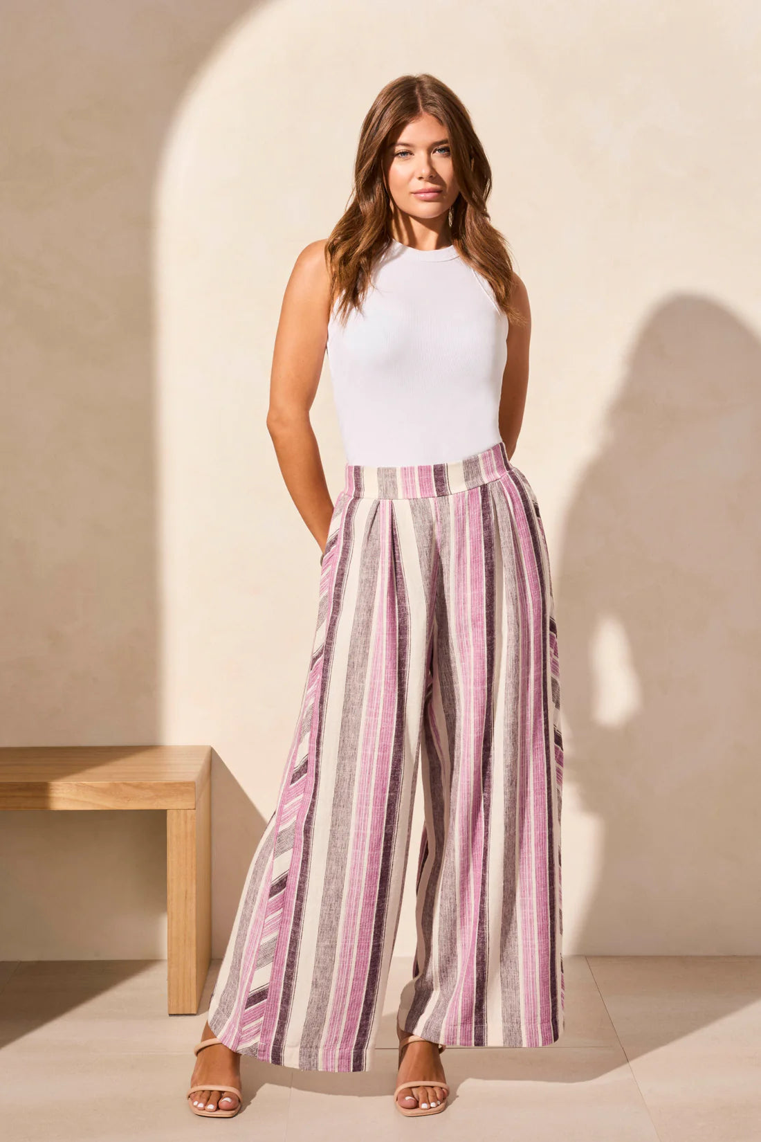 Wide Leg Pull-On Pants With Pockets