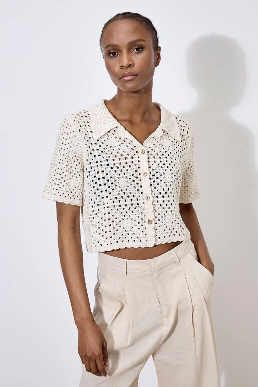 Crochet Button Top - stone