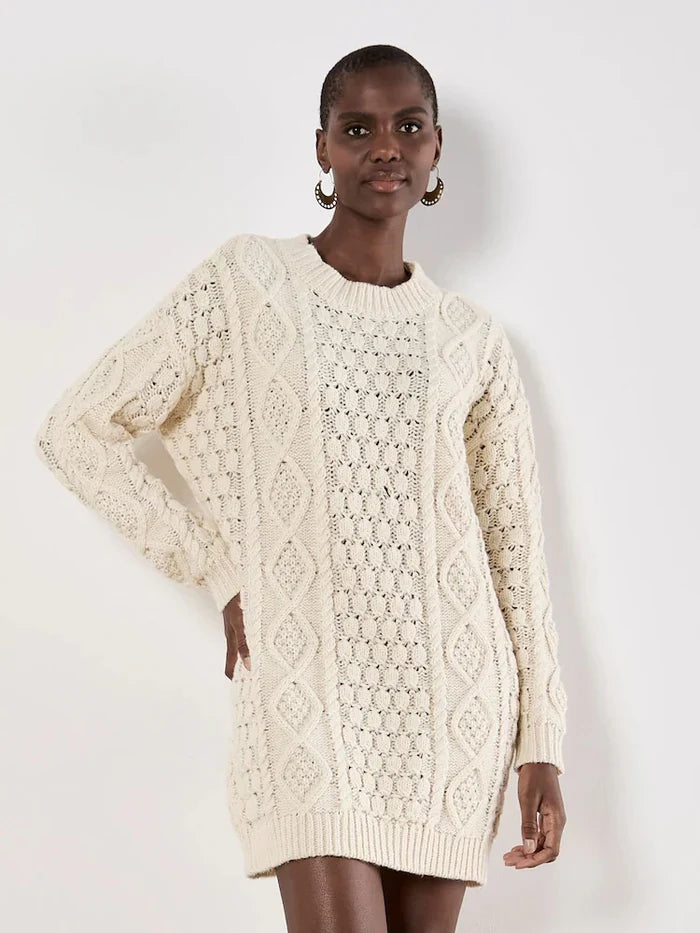 Cable Knit Oversize Jumper Dress- Stone