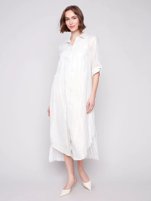 Linen Blend Tunic Dress - Champagne