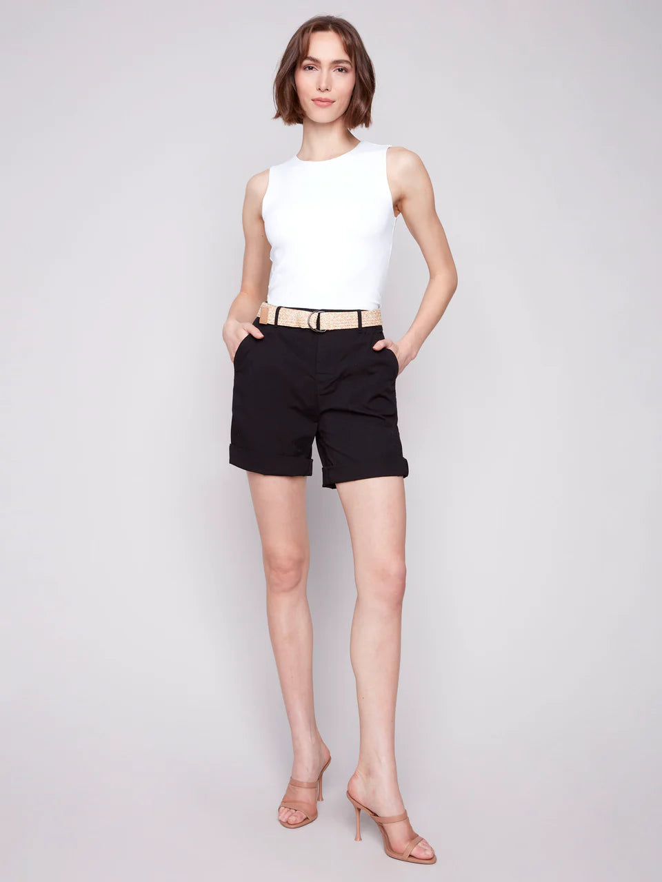 Cuffed Shorts with Belt - Black