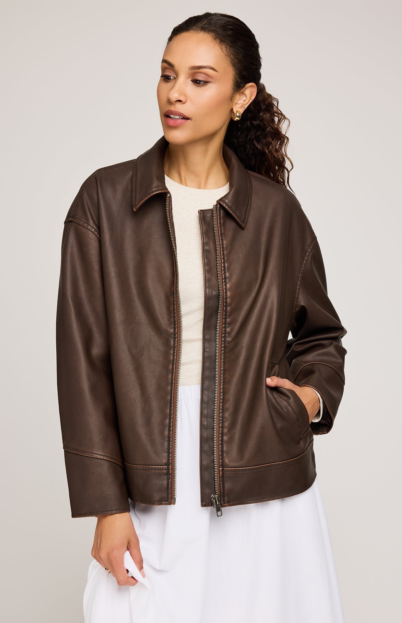 Audrey Faux Leather Jacket - chocolate
