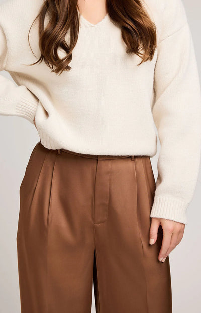 Amelie Satin Trouser - Chestnut