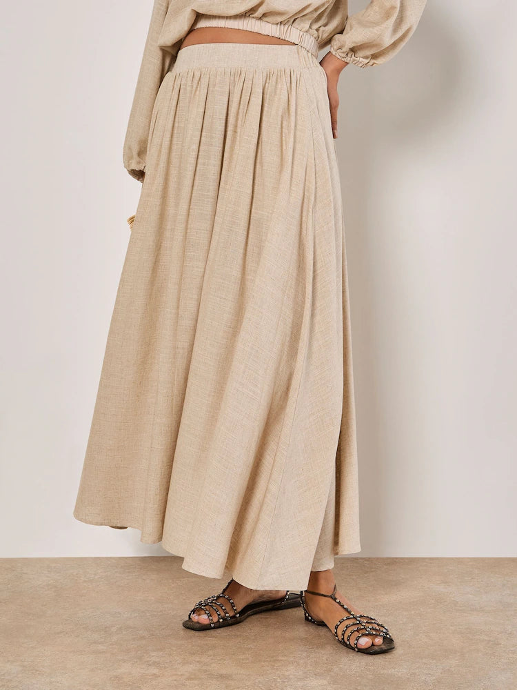 Pleated Full Midi Skirt - linen