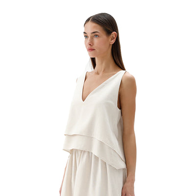 Linen Cotton Tank Blouse-Natural