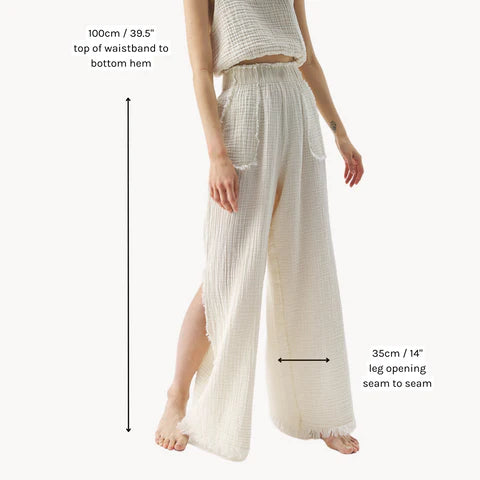 Crinkle Slit Pants - Cream