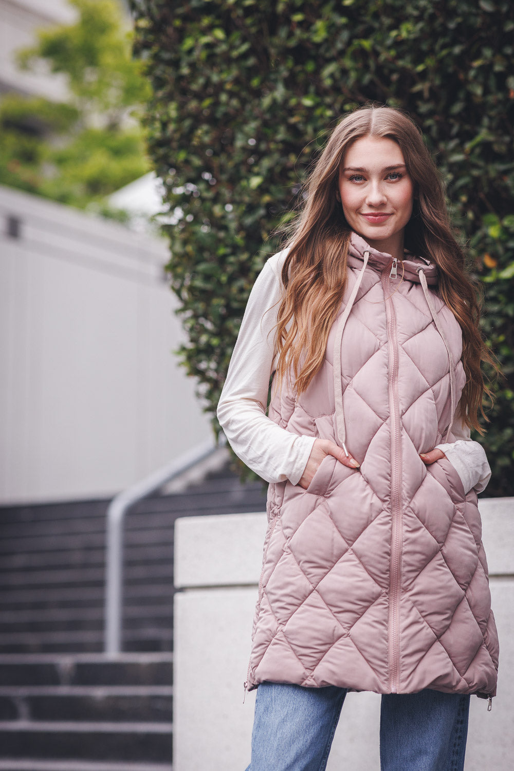 Puffer Hooded Vest - Blush