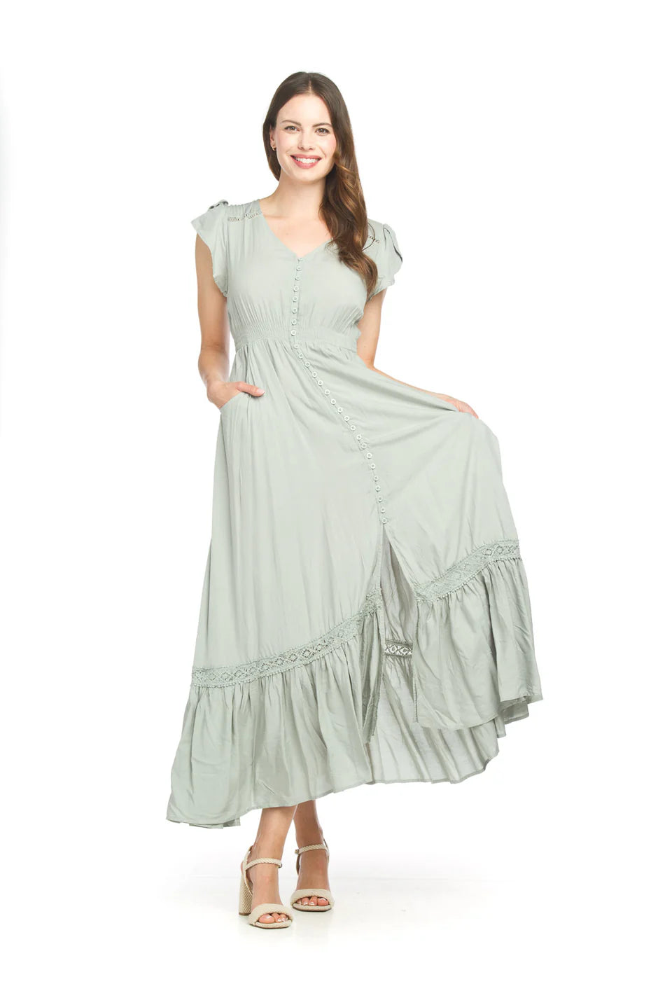 Lace Inset Maxi Dress - sage