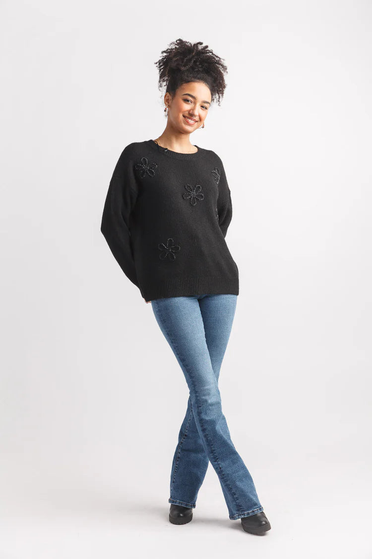 Daisy Rope 3D with Shimmer Sweater - Black