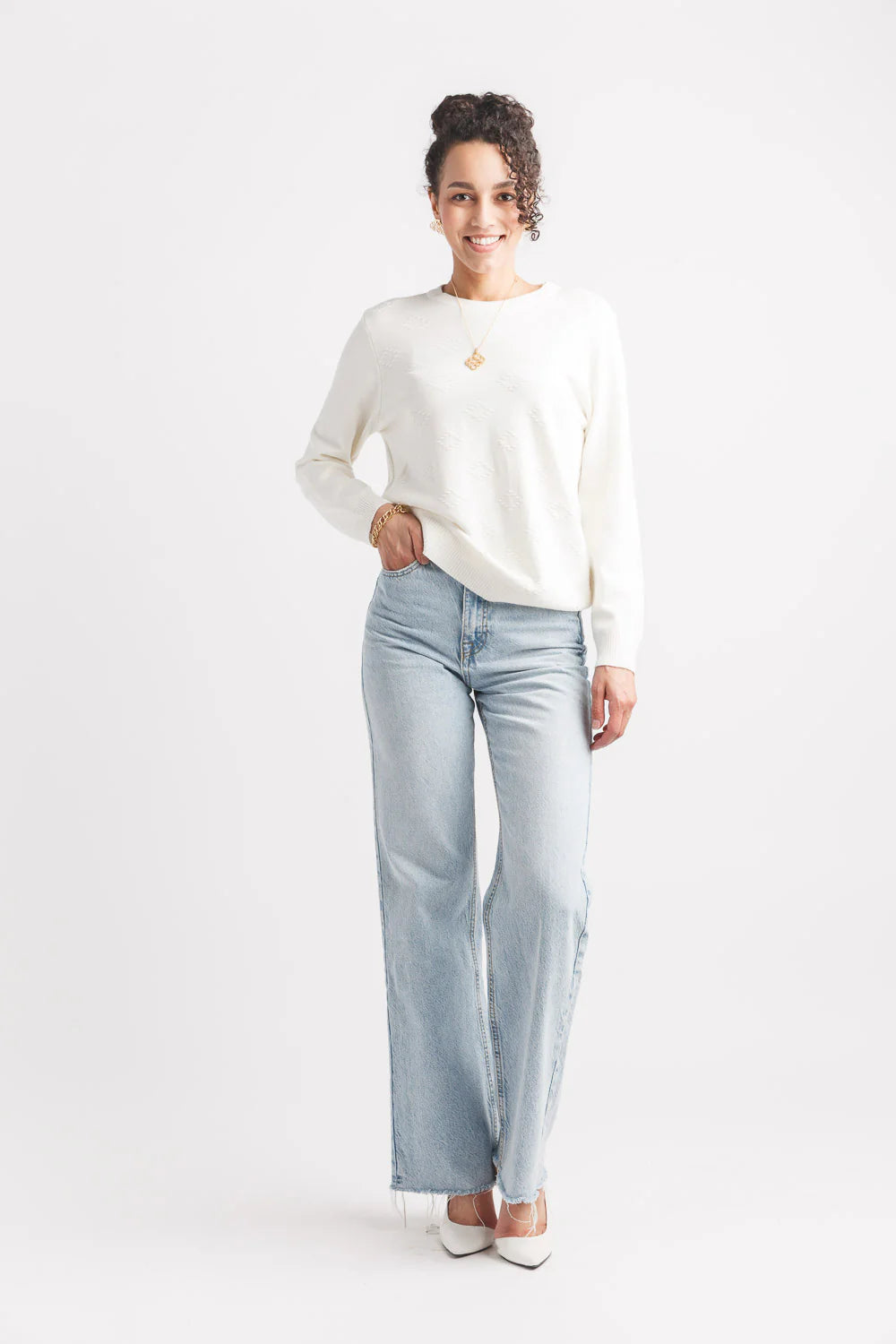 Floral Embellished Sweater - Cream