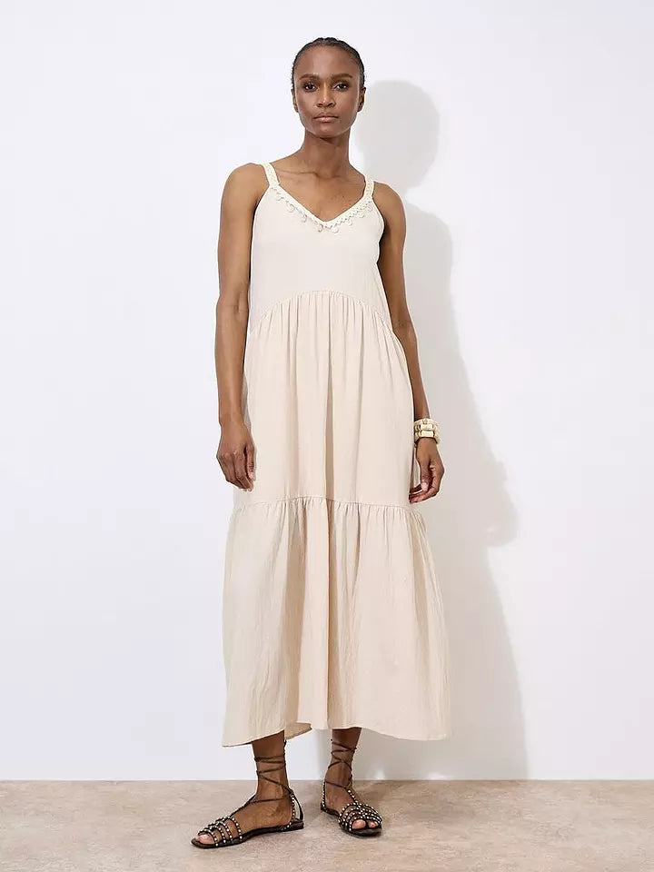 Shell Detail Midmaxi Dress - natural
