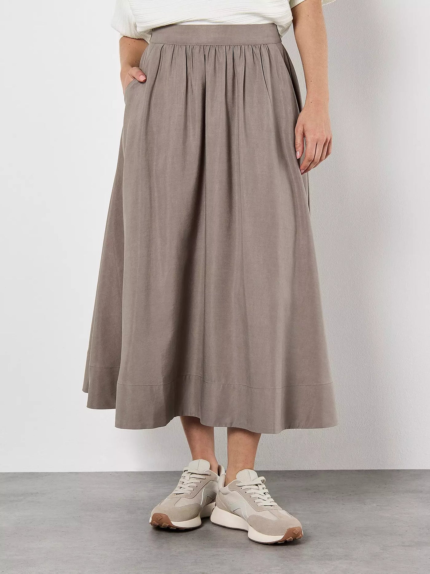 Peach Slub A-Line Midaxi Skirt - Grey