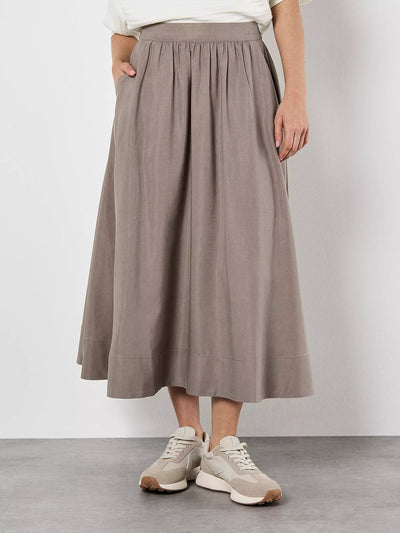 Peach Slub A-Line Midaxi Skirt - Grey