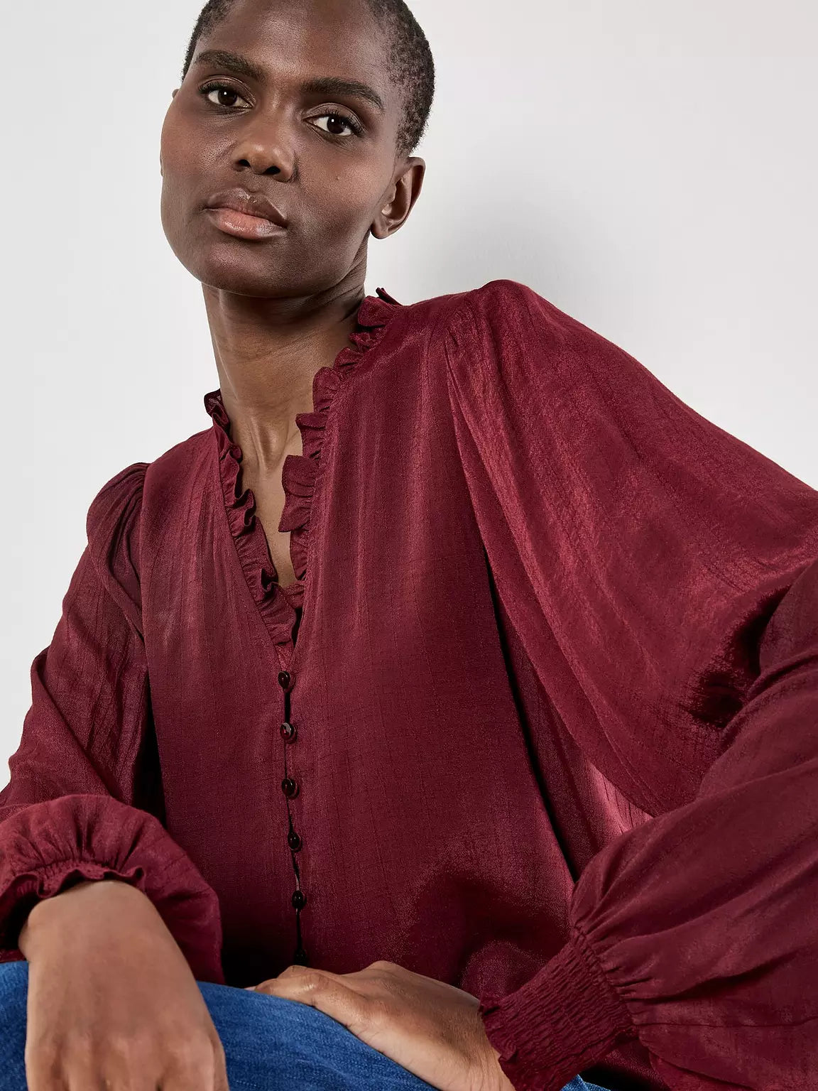 Ruffle Smock Cuff Boho Blouse