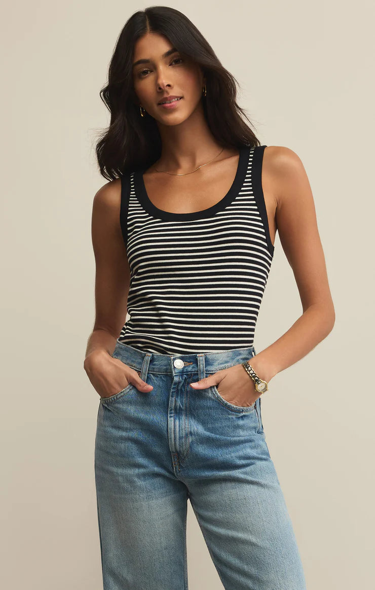 Elin Stripe Rib Tank Black