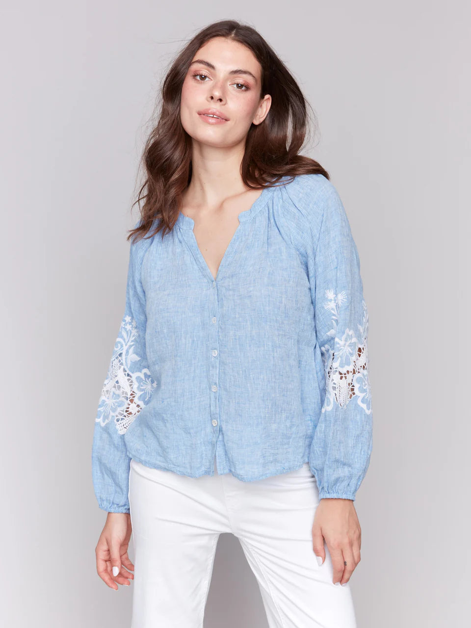Blouse with Embroidery - chambray