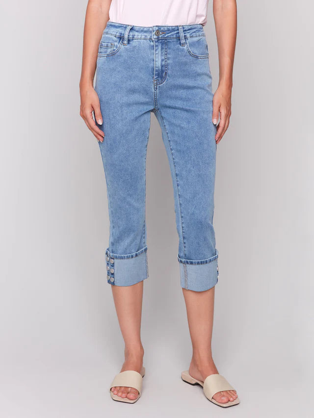 Crop Jean with snap detail - Lt Blue