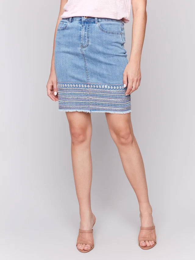 Jean Skirt w/embroidered hem