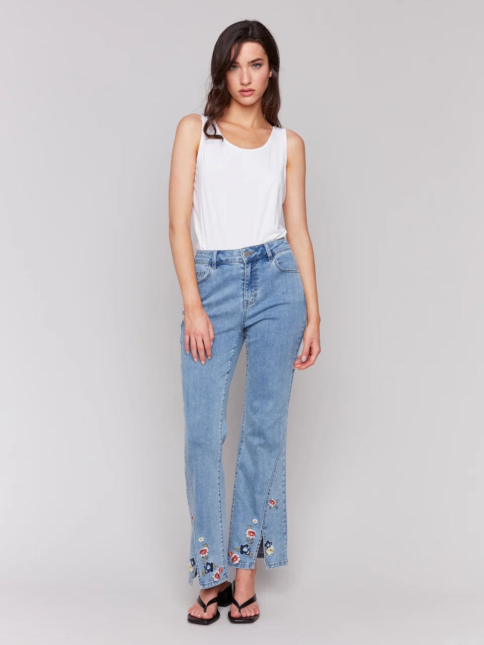 Front Slit Embroidered Jean