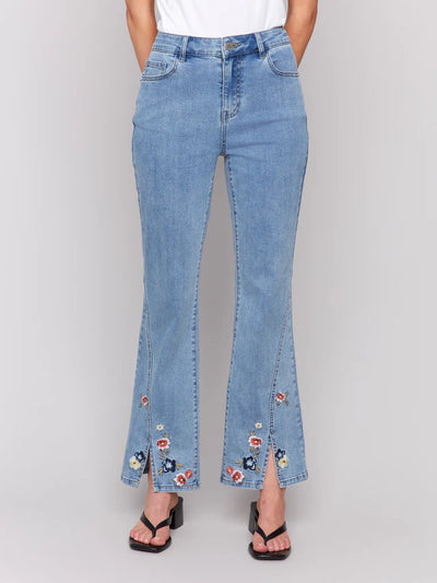 Front Slit Embroidered Jean