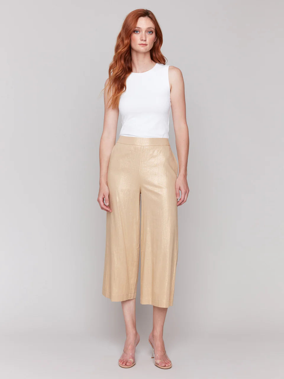 Linen Blend Cropped Pull-On Pants - Gold