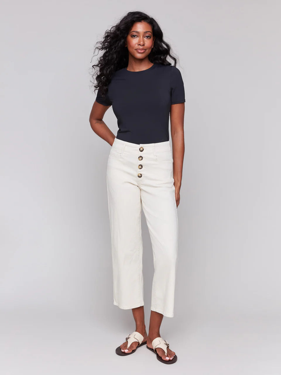 Crop Twill Pants - natural