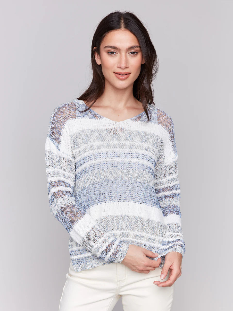 Striped Yarn Sweater - blue