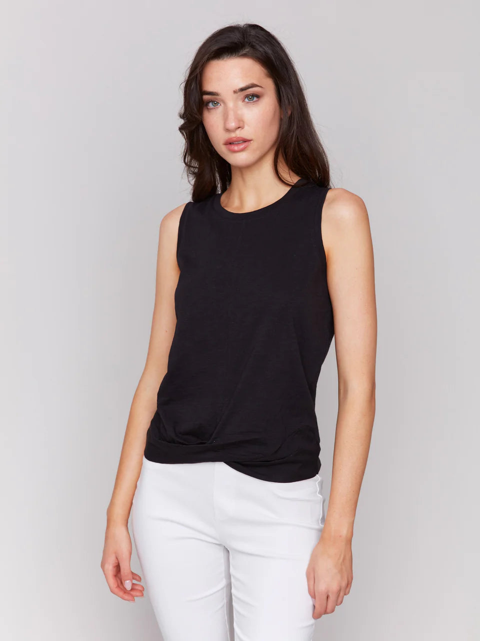 Cotton Tank Top Knot Detail - Black