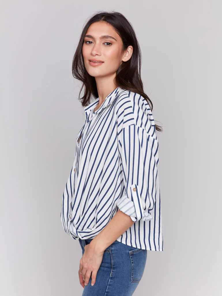 Shirt front twist detail - stripe