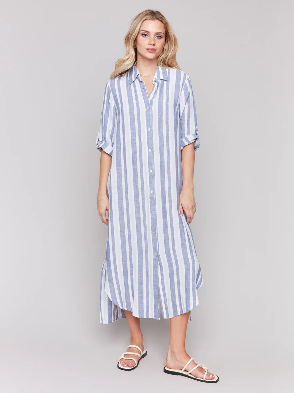 Striped Tunic Dress - blue
