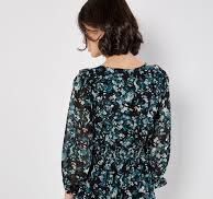 Ditsy Floral Ikat Ruffle Dress - Green