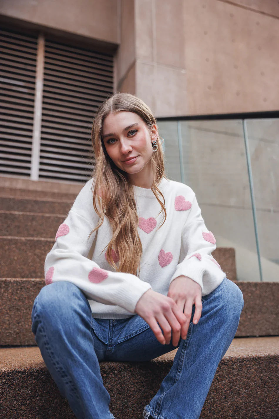 Pink 3D Heart Sweater