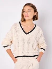 Cropped Cable Sweater-Stone