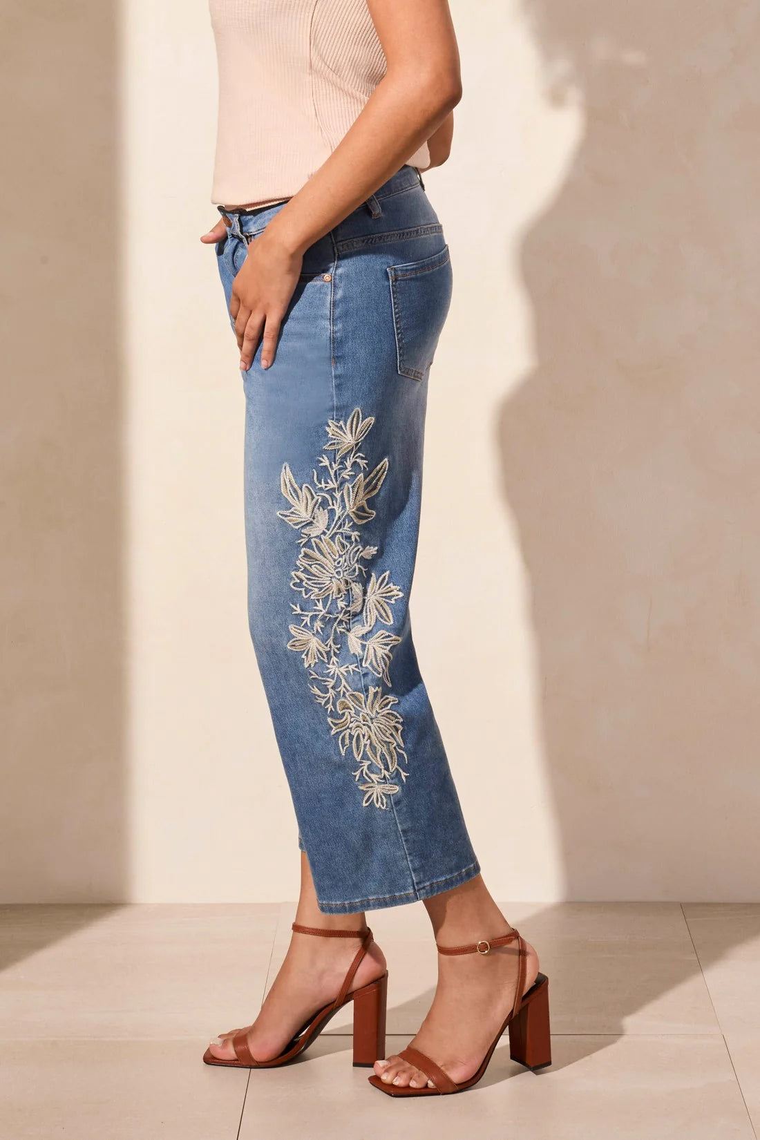 Audrey Embroidered Crop Jeans