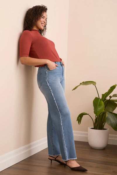 BROOKE FRAYED SUPER STRAIGHT JEANS - BLUEKISS