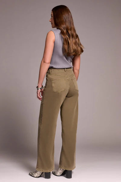 BROOKE HUGGING WIDE JEANS - OLIVELEAF