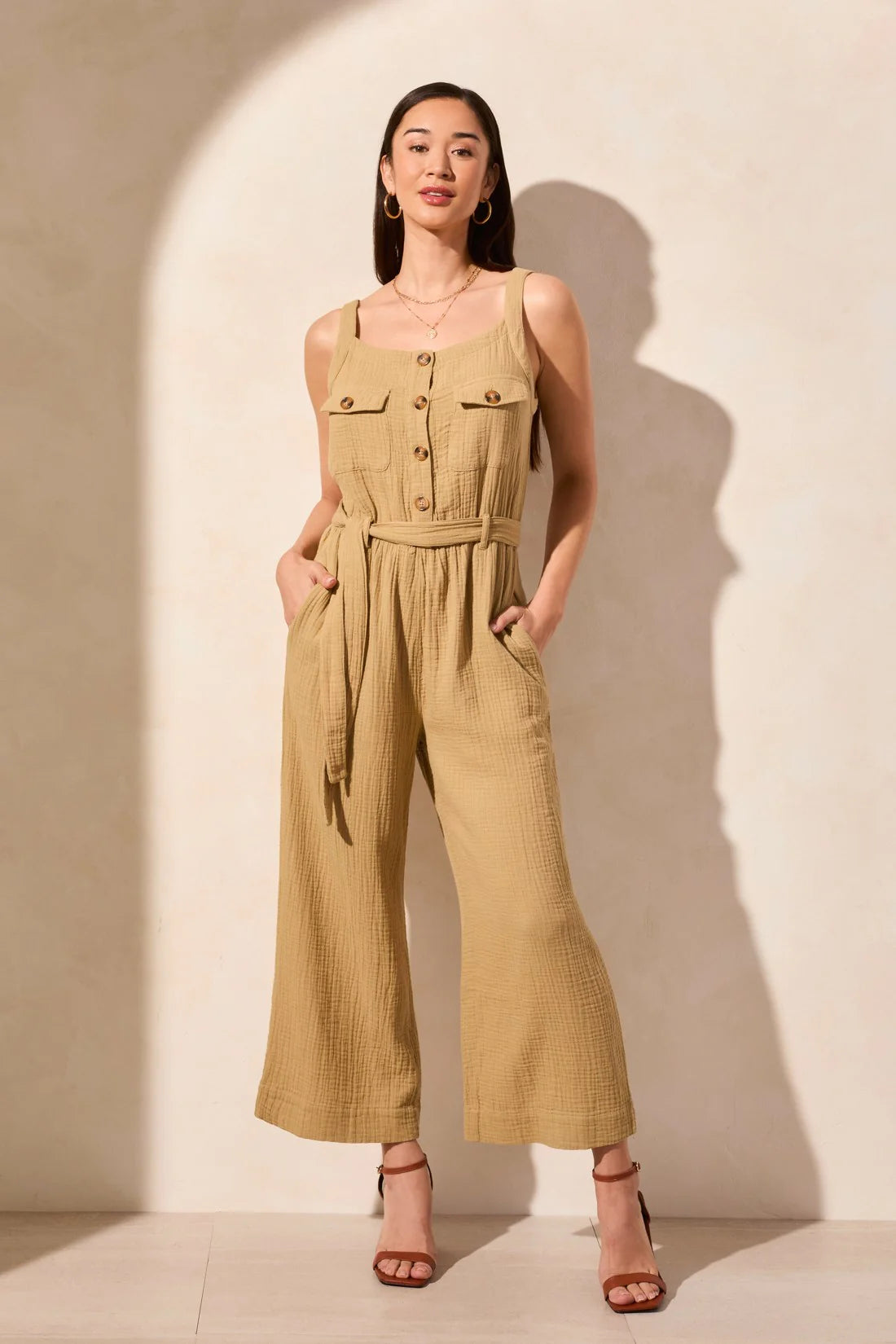 Cotton belted Jumpsuit - olive