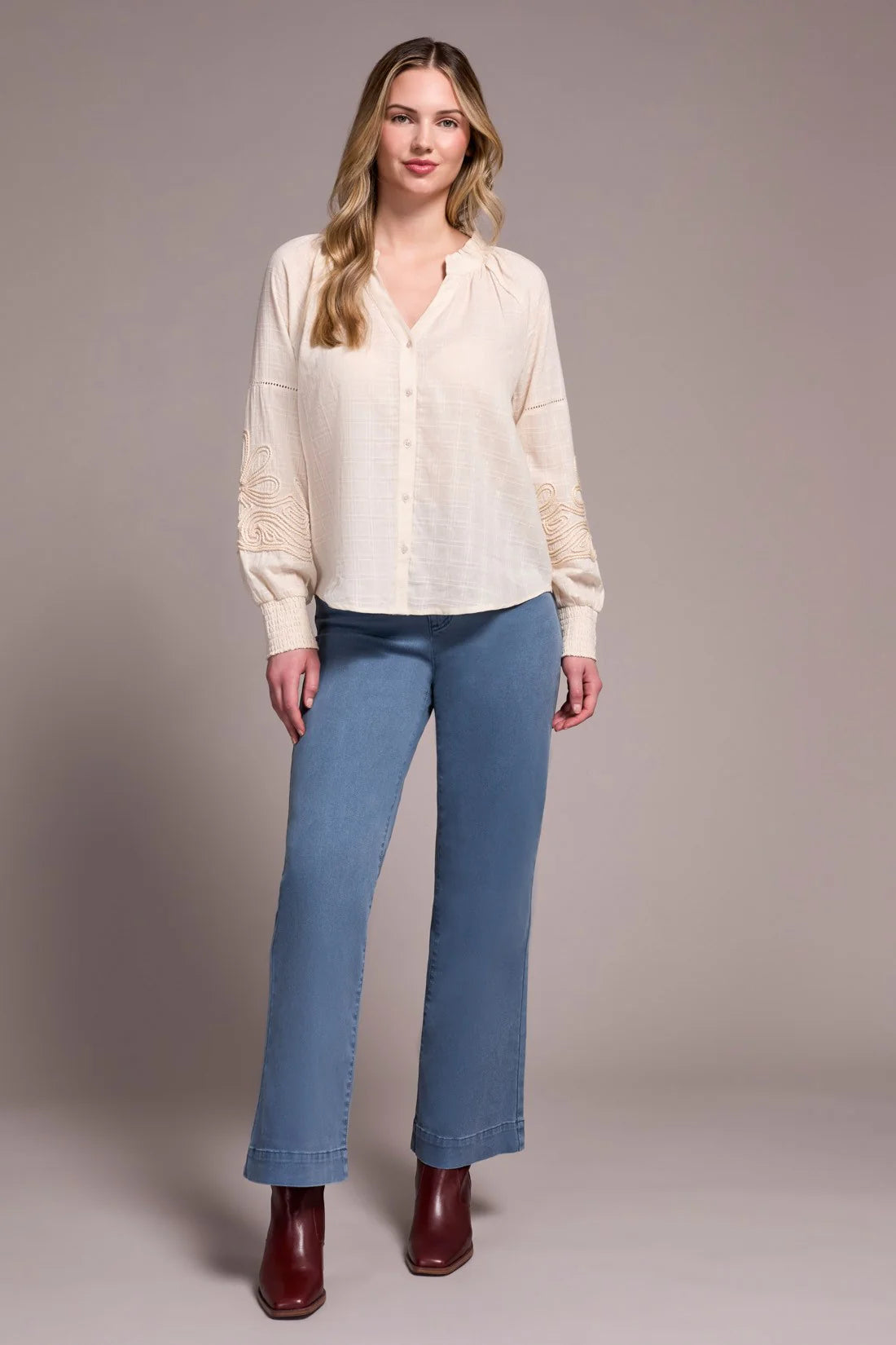 Appliqué-Sleeve Blouse