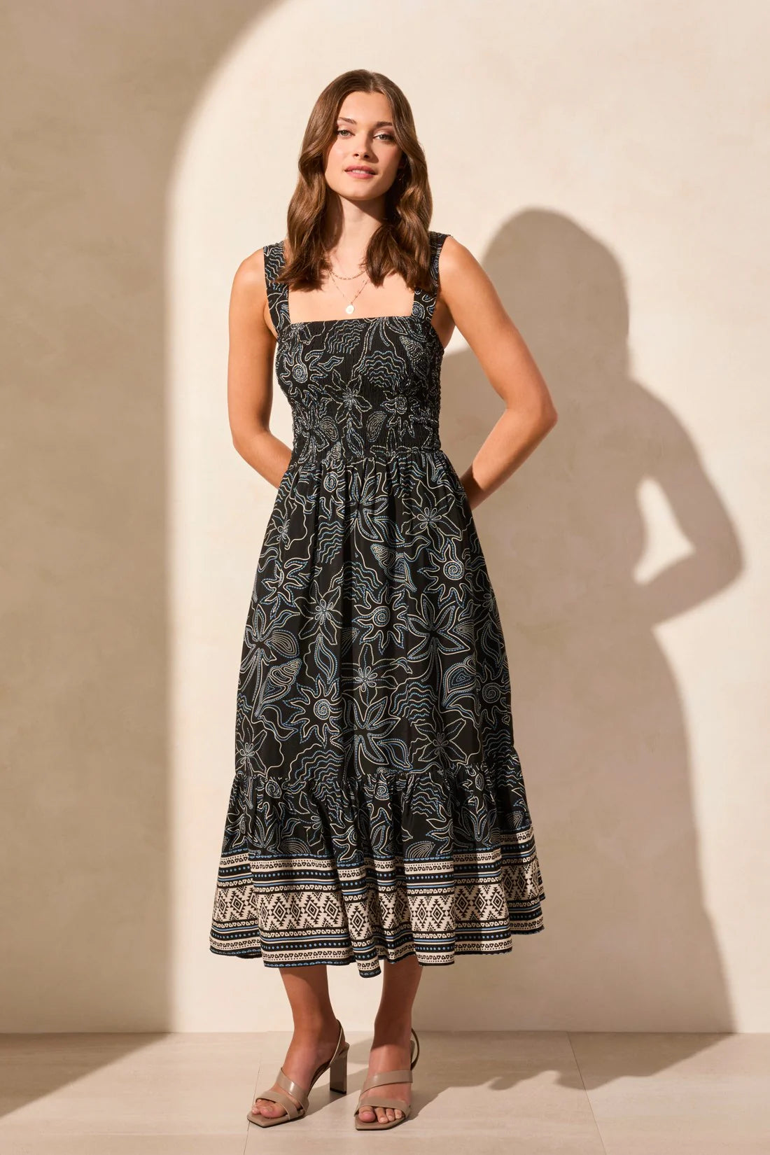 Printed Ruched Sleeveless Dress