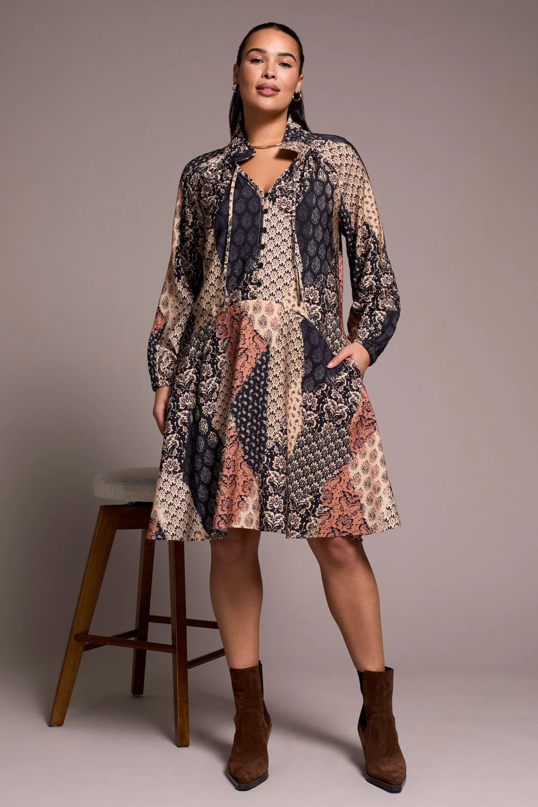 Printed Patchwork Dress