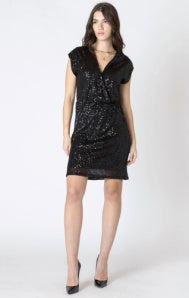 Cap Sleeve Sequin Dress - black